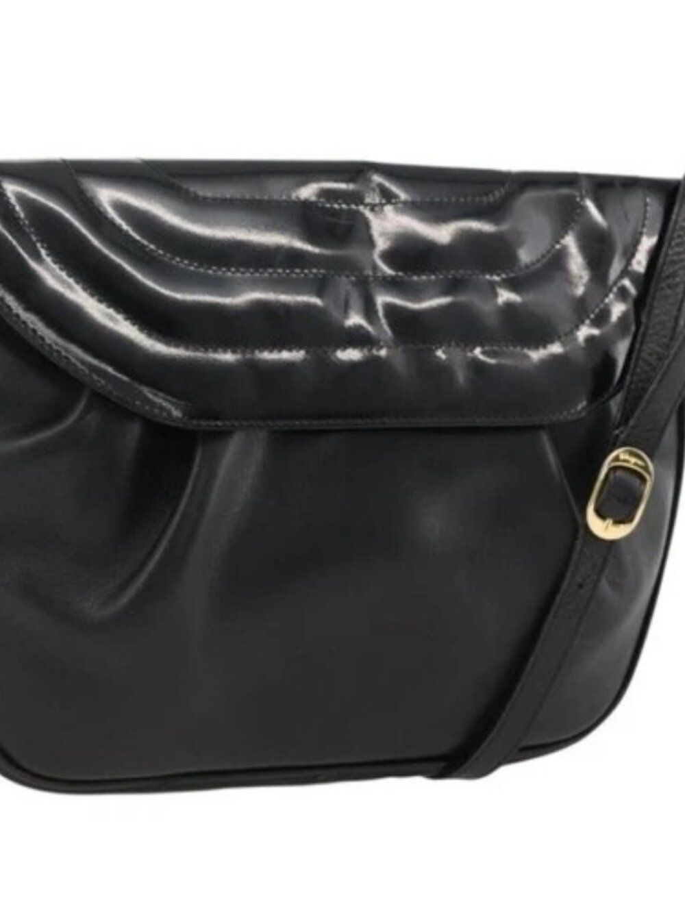 Salvatore Ferragamo Shoulder Bag Patent leather Black Gold Auth ka2971